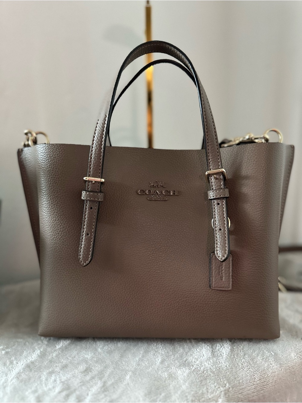 COACH Brown Pebbled Leather Tote with Adjustable Straps